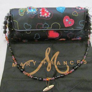 NWT MARY FRANCES BLACK BAG EMBELLISHED WITH HEARTS